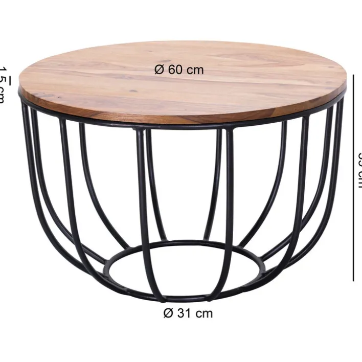 Couchtisch rund 60 x 39 cm Schwarz/ Sheesham massiv