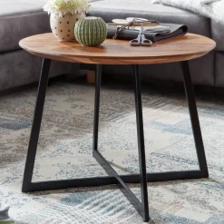 Couchtisch rund 60 x 45 cm Sheesham massiv/Schwarz