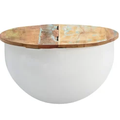 Couchtisch rund 60 x 60 cm Weiß/Mango massiv