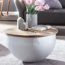 Couchtisch rund 60 x 60 cm Weiß/Mango massiv