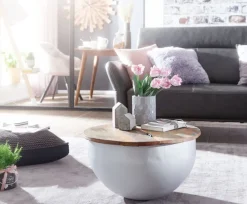 Couchtisch rund 60 x 60 cm Weiß/Mango massiv