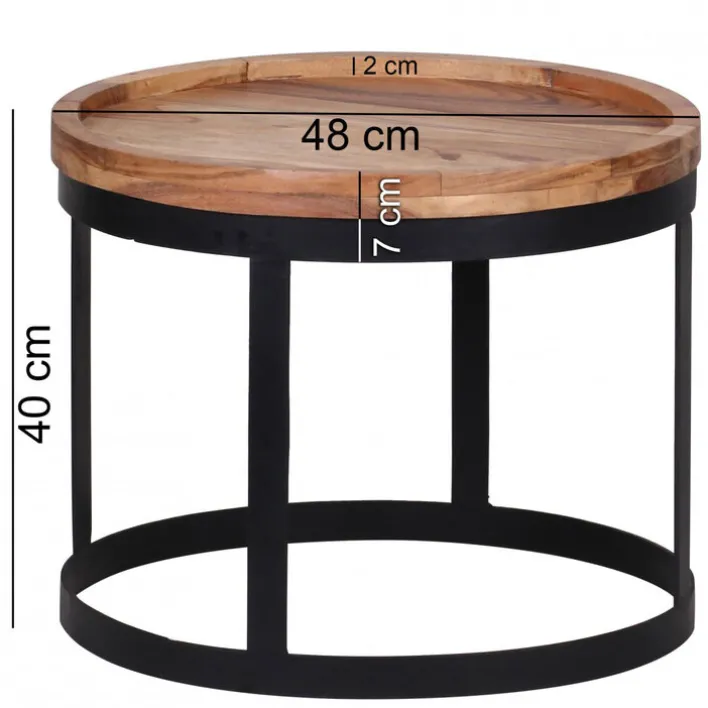 Couchtisch rund 2er Set Schwarz/ Akazie massiv