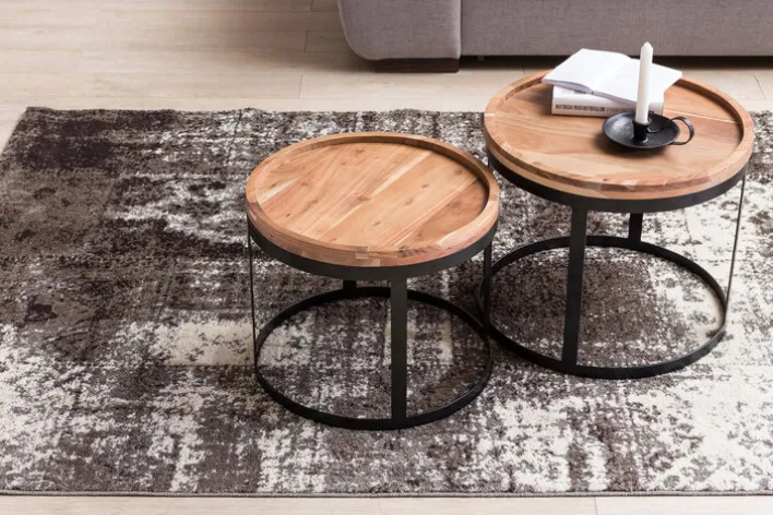 Couchtisch rund 2er Set Schwarz/ Akazie massiv