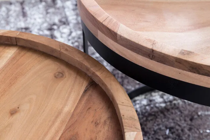 Couchtisch rund 2er Set Schwarz/ Akazie massiv