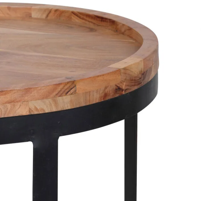 Couchtisch rund 2er Set Schwarz/ Akazie massiv