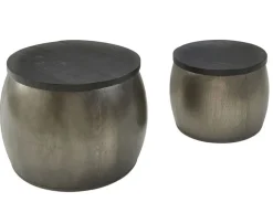 Couchtisch rund 2er Set Silberfarbig/ Schwarz