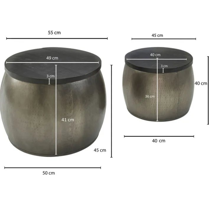 Couchtisch rund 2er Set Silberfarbig/ Schwarz