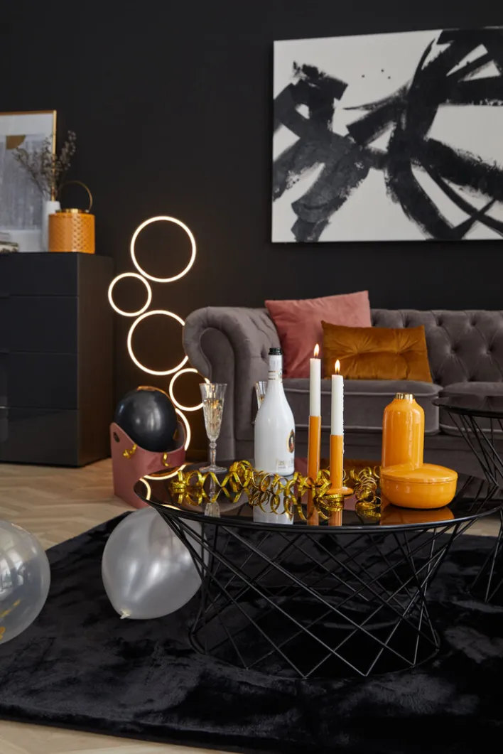 Couchtisch rund KATHI 80 cm in Metall Grau/Schwarz