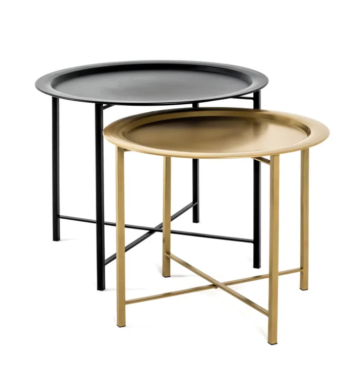 Couchtisch 2-teilig Metall/schwarz-goldfarbig rund