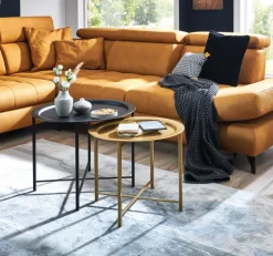 Couchtisch 2-teilig Metall/schwarz-goldfarbig rund