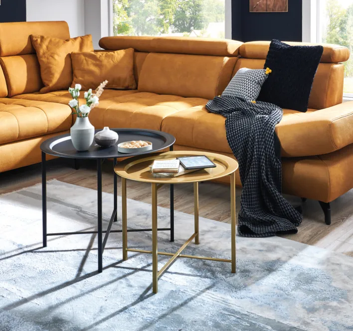 Couchtisch 2-teilig Metall/schwarz-goldfarbig rund