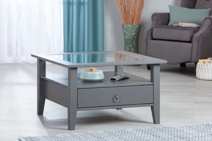 Couchtisch VALENTIN 75x45x75 cm Massivholz Kiefer grau