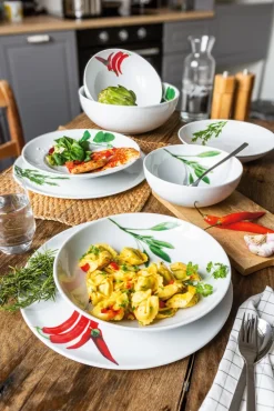 CreaTable Pastateller KRÄUTER BASILIKUM 27 cm Porzellan weiß