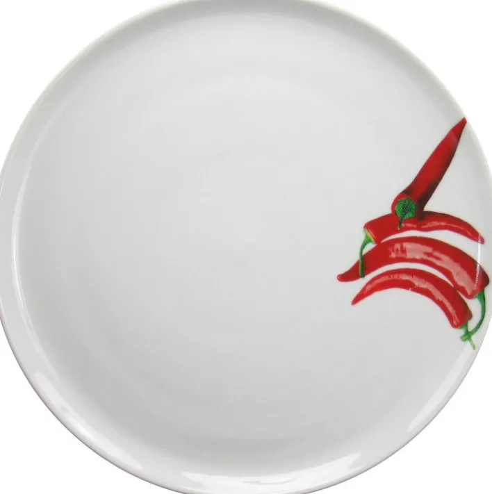 CreaTable Pizzateller KRÄUTER CHILLI 33 cm Porzellan weiß