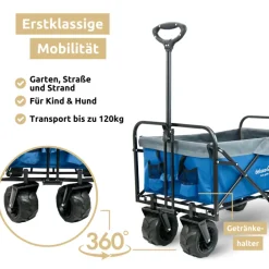 deluxe4home Bollerwagen BENNY 60 x 100 cm blau /grau