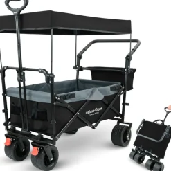deluxe4home Bollerwagen mit Dach BEN 66 x 126 cm schwarz /grau