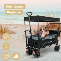 deluxe4home Bollerwagen mit Dach BEN 66 x 126 cm schwarz /grau