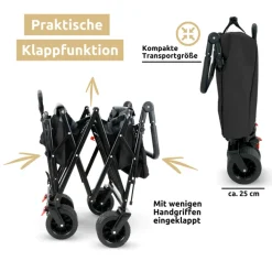 deluxe4home Bollerwagen mit Dach BEN 66 x 126 cm schwarz /grau