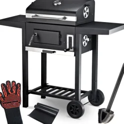 deluxe4home Holzkohlegrill GRILLWAGEN XXL 105 x 50 cm schwarz