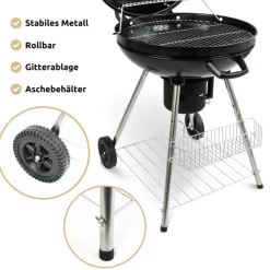 deluxe4home Holzkohlegrill KUGEL 64 x 59 cm schwarz