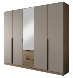Drehtürenschrank CAMBRIDGE 2 226 x 210 x 54 cm Artisan Eiche/Champagner/Spiegel mittig