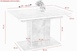 Esstisch ALICE T 120-160 x 80 cm betongrau