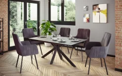 Esstisch CHANDLER 140-180 x 90/76 cm anthrazit/schwarz/Keramikoptik