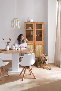 Esstisch TAPAS Ø 90-130 x 90 cm braun/weiß