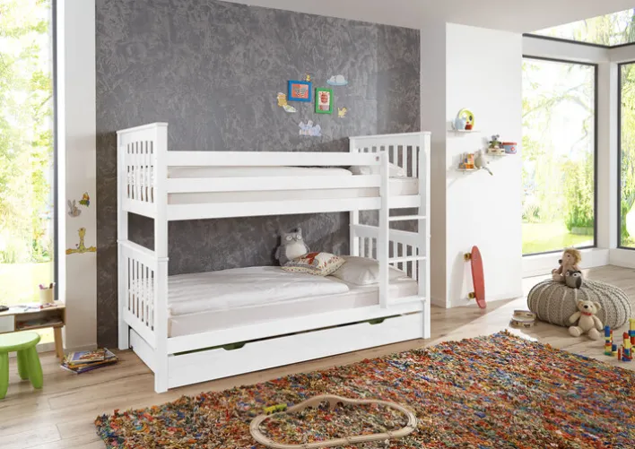 Etagenbett 140 x 200 cm mit Bettkasten weiß