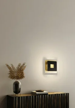 FISCHER & HONSEL LED Wandleuchte HENNES 18 x 18 cm sandschwarz /Blattgoldfarbig