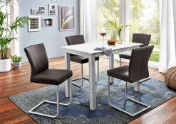 Freischwinger Stuhl Kunstleder grau/Edelstahl