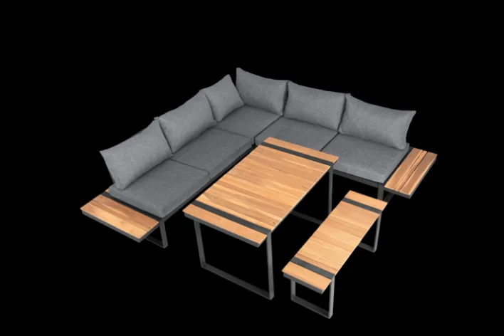 Garden FLAIR Dining Gartenlounge BASEL U 5-tlg grau /Akazie braun