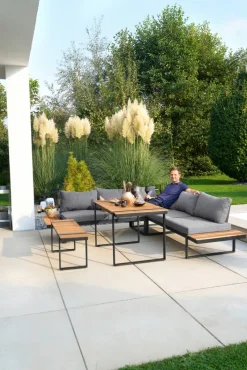 Garden FLAIR Dining Gartenlounge BASEL U 5-tlg grau /Akazie braun