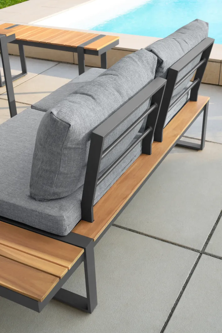 Garden FLAIR Dining Gartenlounge BASEL U 5-tlg grau /Akazie braun