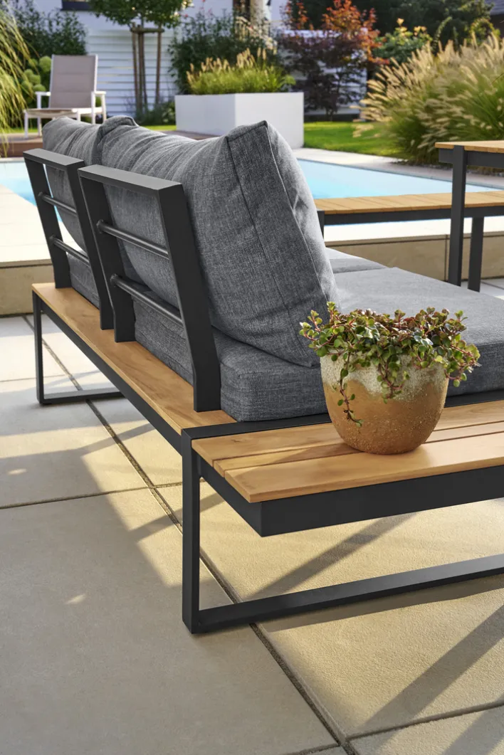 Garden FLAIR Dining Gartenlounge BASEL U 5-tlg grau /Akazie braun