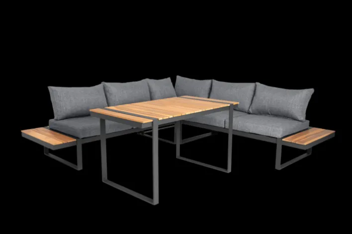 Garden FLAIR Dining Gartenlounge BASEL U 5-tlg grau /Akazie braun