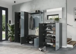 Garderobenkombination LEVIN 4-teilig 200 x 200 cm Glasfront Silbergrau/Graphit