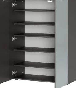 Garderobenkombination LEVIN 4-teilig 200 x 200 cm Glasfront Silbergrau/Graphit