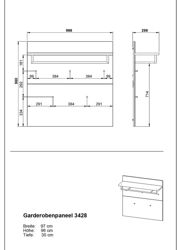 Garderobenpaneel LEVIN 97 x 96 cm Glasfront Silbergrau/Graphit