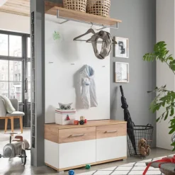 Garderobenpaneel THEO 96 x 147 cm Weiß/ Navarra Eiche NB