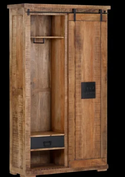 Garderobenschrank BARNEY 110 x 186 cm Mango massiv sägerau, gebeizt, lackiert/schwarz