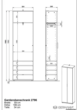 Garderobenschrank FIRE 59 x 199 cm Navarra Eiche