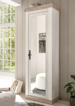 Garderobenschrank FLORENZ mit Spiegel 73 x 201 cm weiß/braun