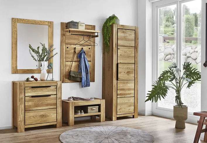 Garderobenschrank JURIA 67 x 199 cm Eiche massiv/Eiche furniert