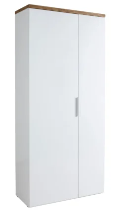 Garderobenschrank MUNDI 83 x 189 cm Weiß Hochglanz/Eiche-Riviera-Dekor