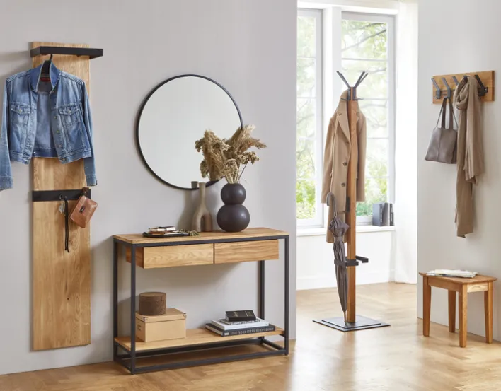 Garderobenständer mit Schirmhalterung 40 x 180 cm Eiche massiv/schwarz