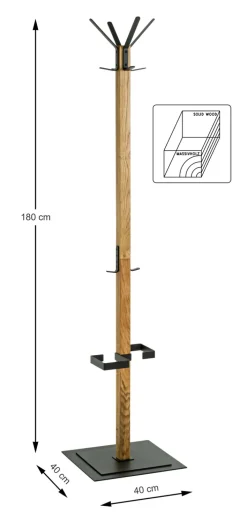 Garderobenständer mit Schirmhalterung 40 x 180 cm Eiche massiv/schwarz