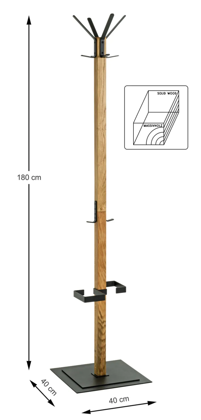 Garderobenständer mit Schirmhalterung 40 x 180 cm Eiche massiv/schwarz