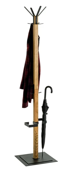 Garderobenständer mit Schirmhalterung 40 x 180 cm Eiche massiv/schwarz