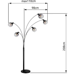 GLOBO Bogenlampe SEYMOUR 5-flg schwarz
